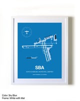 Santa Barbara Municipal Airport framed wall art in white frame with mat