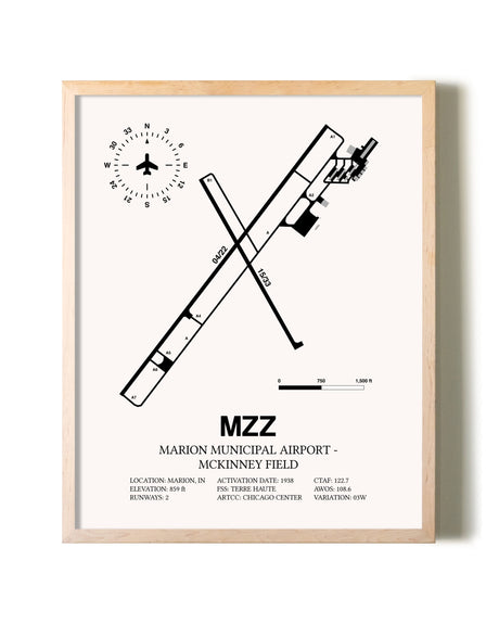 Marion Municipal Airport-McKinney Field framed wall art in white frame
