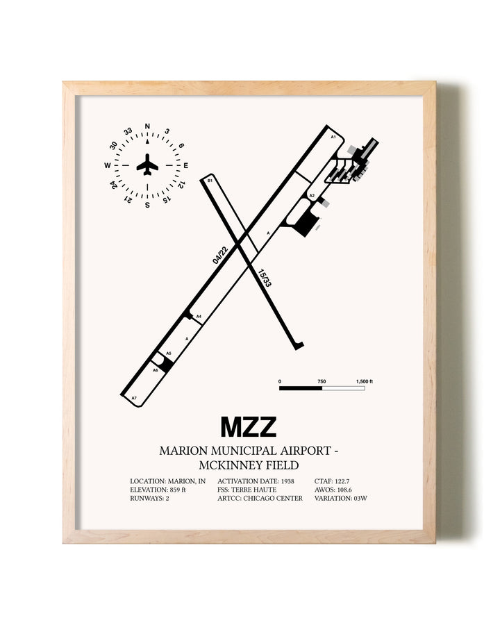 Marion Municipal Airport-McKinney Field framed wall art in white frame