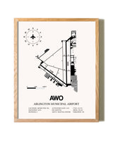 Arlington Municipal Airport framed print in natural wood frame