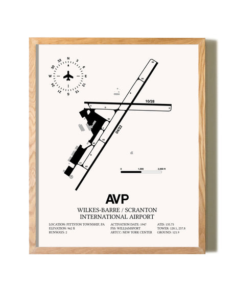 Wilkes-Barre / Scranton International Airport framed print in natural wood frame