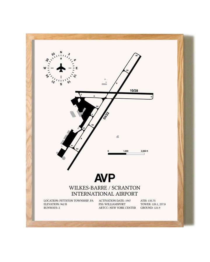 Wilkes-Barre / Scranton International Airport framed print in natural wood frame