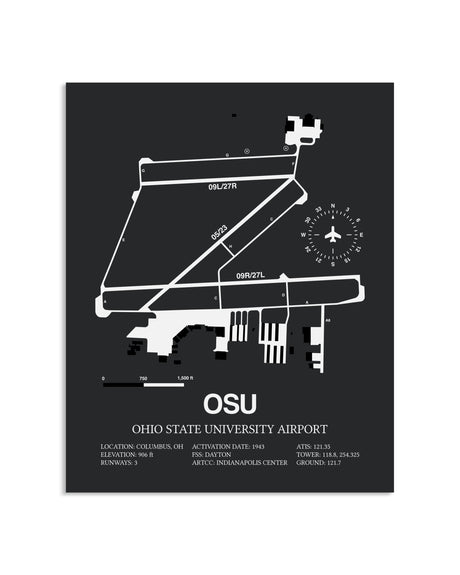 Gray Framed Ohio State University Airport layout wall art poster
