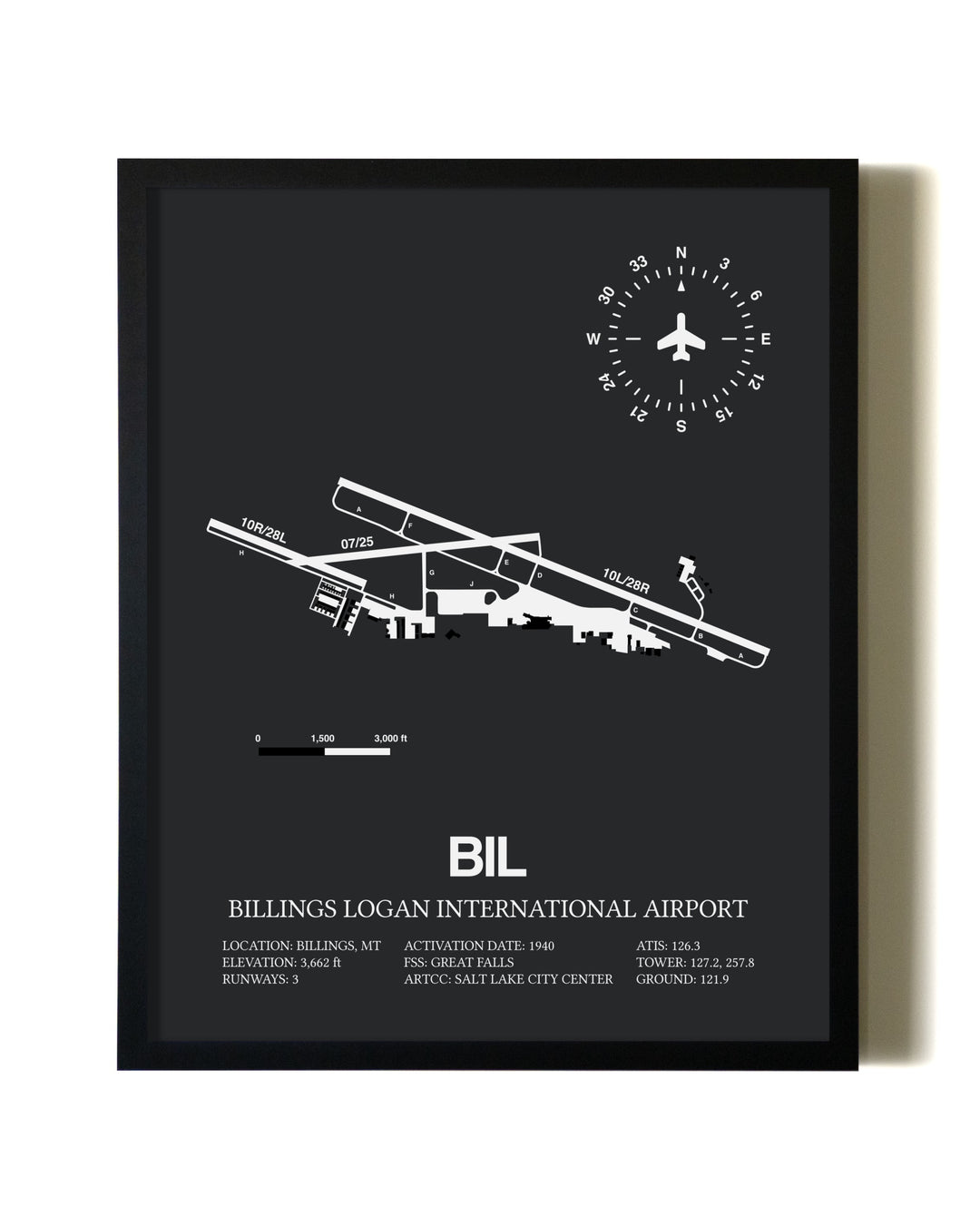 Unframed Billings Logan International Airport map print poster