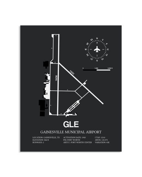Gray Framed Gainesville Municipal Airport layout wall art poster