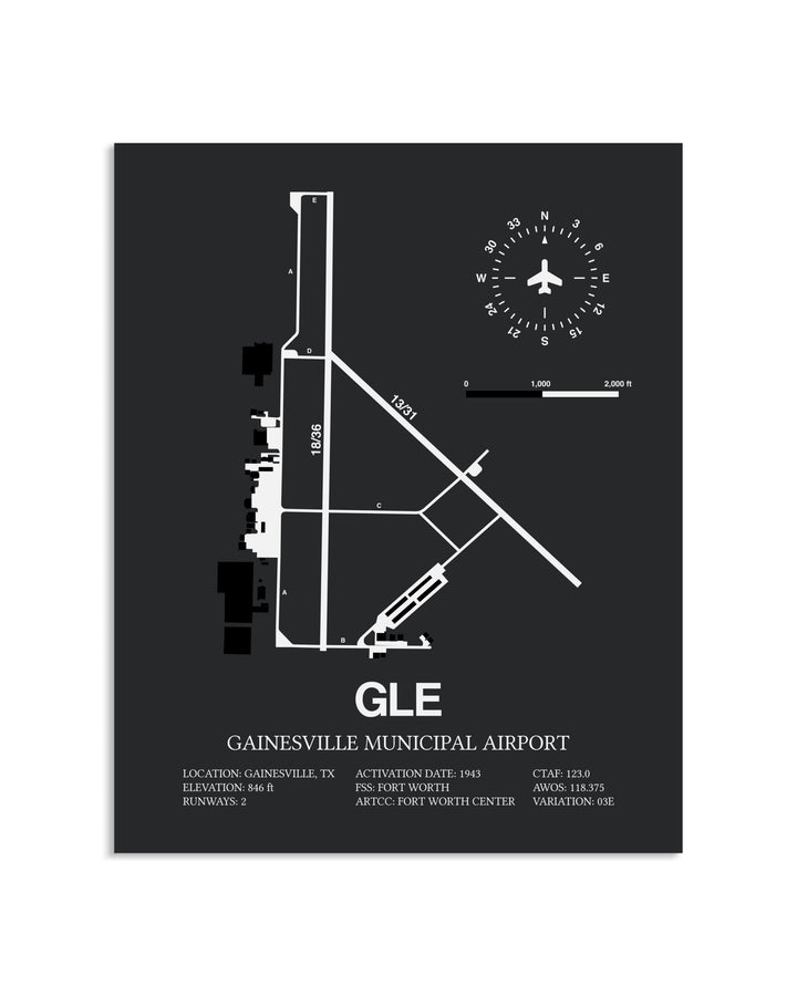 Gray Framed Gainesville Municipal Airport layout wall art poster