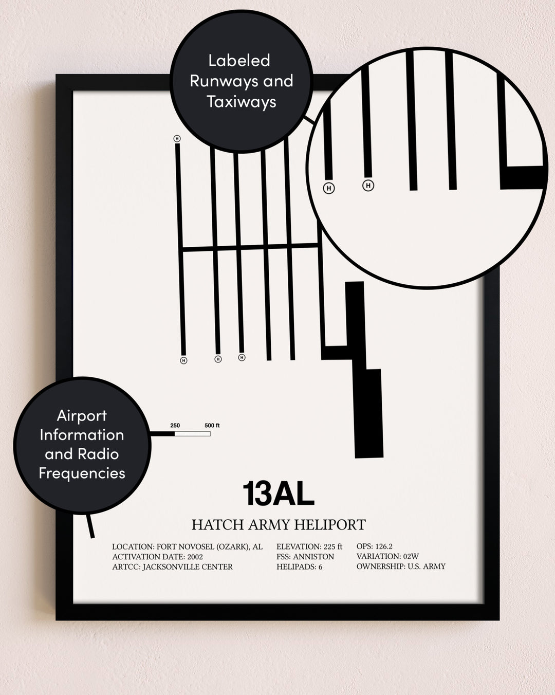 Framed Hatch Army Heliport layout wall art poster