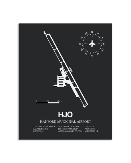Gray Framed Hanford Municipal Airport layout wall art poster