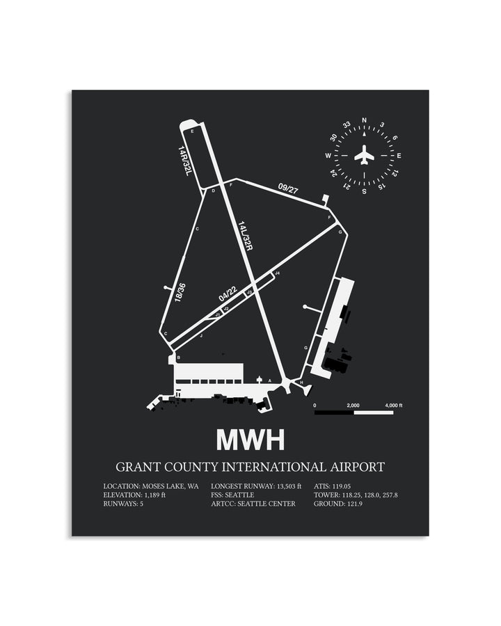 Gray Framed Grant County International Airport layout wall art poster
