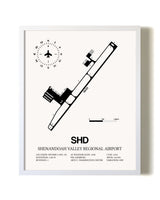 Shenandoah Valley Regional Airport airport map poster in oak frame