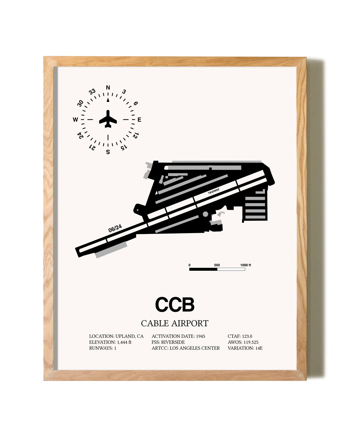Cable Airport framed print in natural wood frame