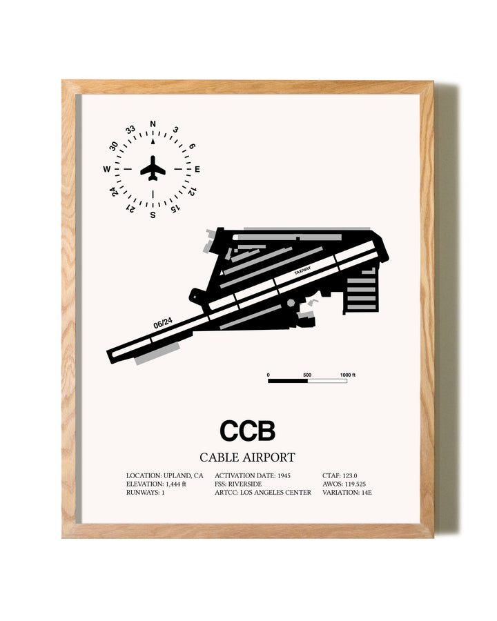 Cable Airport framed print in natural wood frame