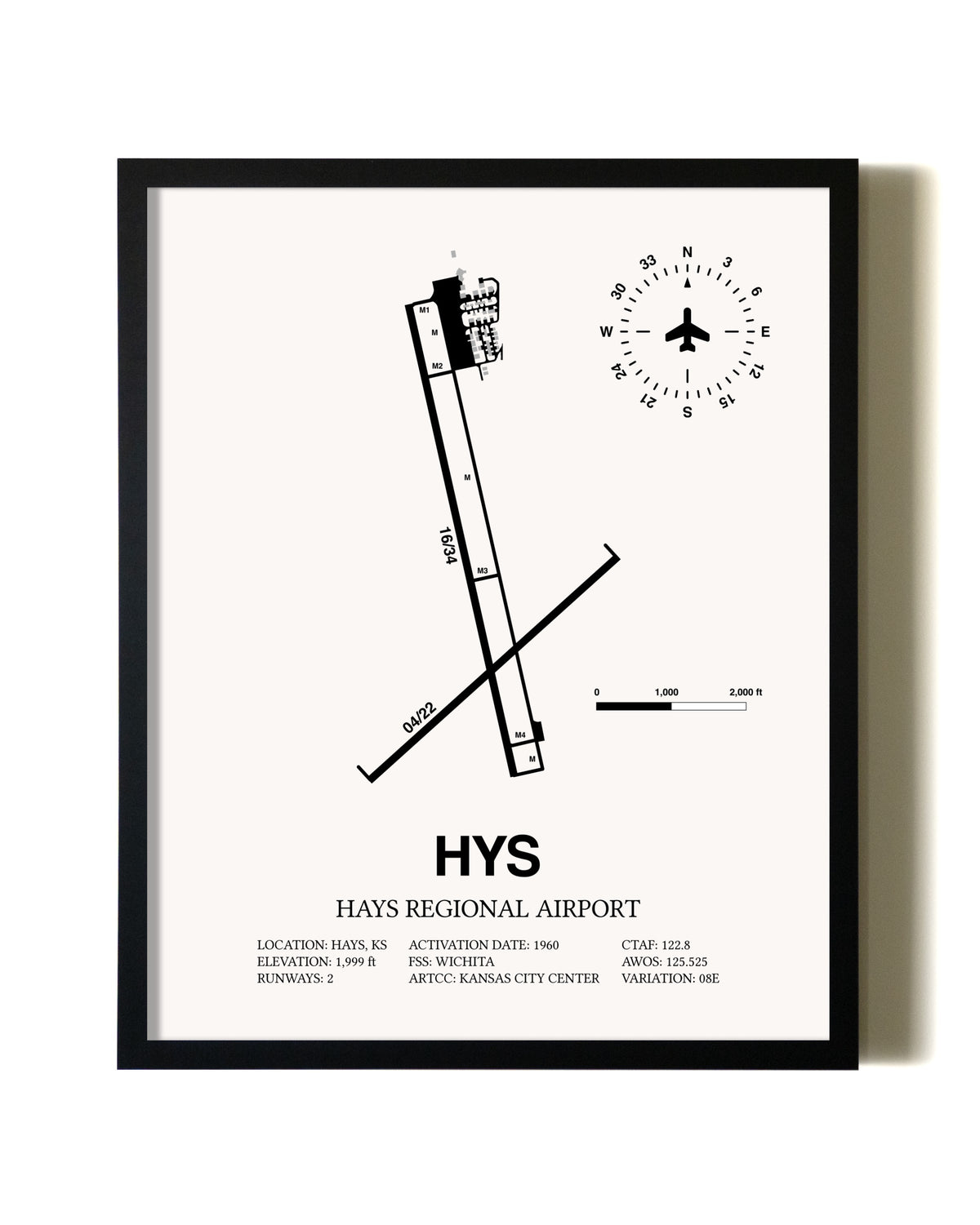Framed Hays Regional Airport wall art poster in black frame