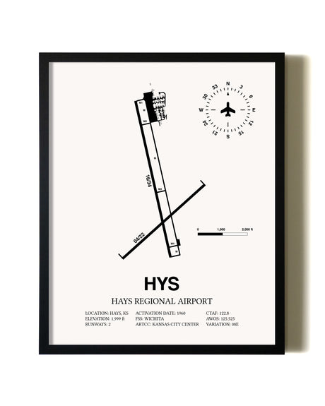 Framed Hays Regional Airport wall art poster in black frame