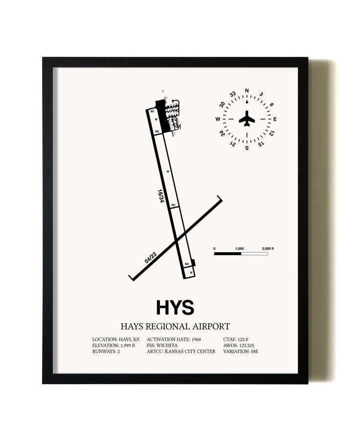 Framed Hays Regional Airport wall art poster in black frame
