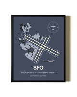 Blue and Cream Framed San Francisco International Airport layout wall art poster