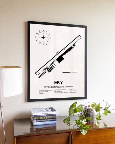 Bessemer National Airport aviation wall décor in black wood frame