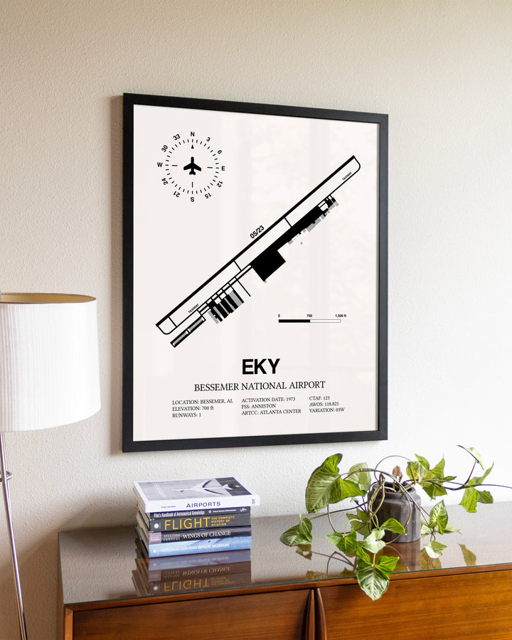 Bessemer National Airport aviation wall décor in black wood frame