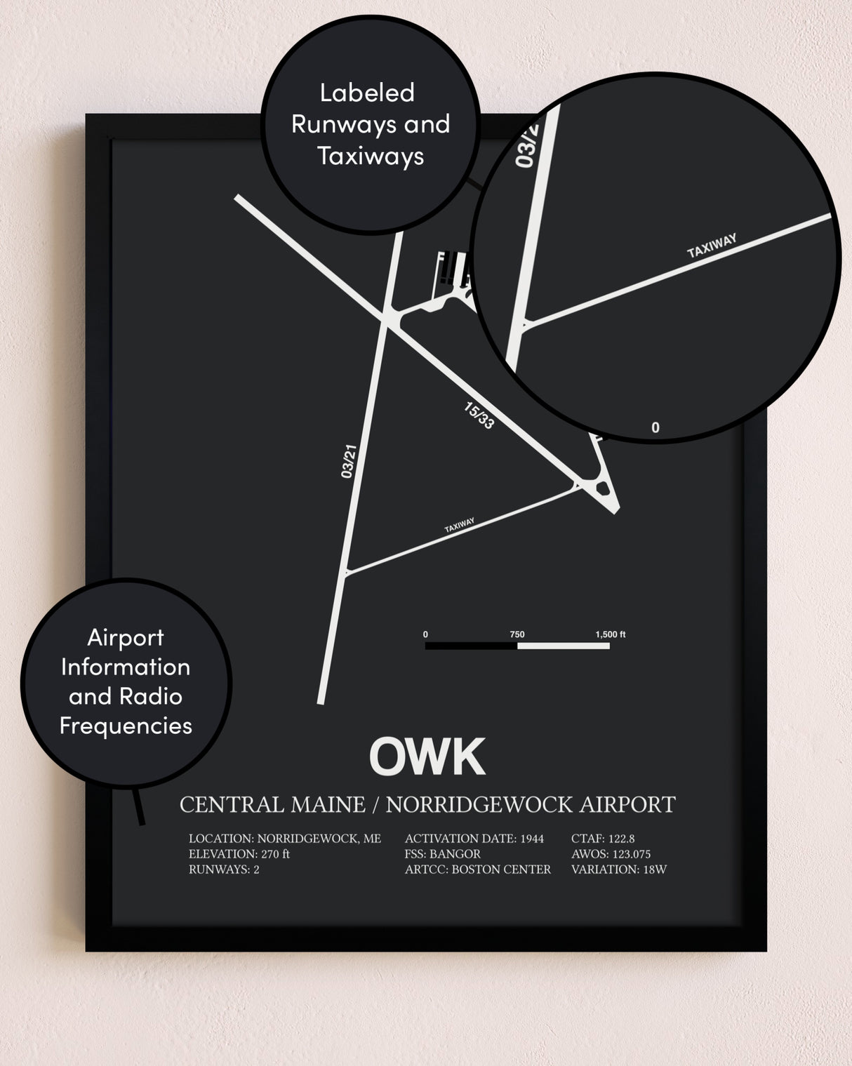 Central Maine / Norridgewock Airport poster size comparison chart