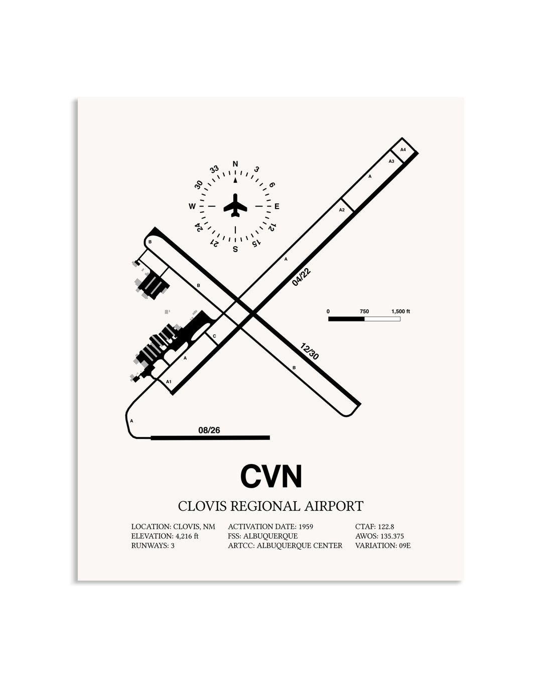 Gray Clovis Regional Airport framed poster displayed in an airplane hangar