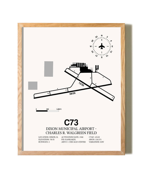 Dixon Municipal Airport-Charles R. Walgreen Field framed print in natural wood frame