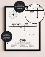 Framed De Kalb County Airport layout wall art poster