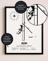 Framed Ada Regional Airport layout wall art poster