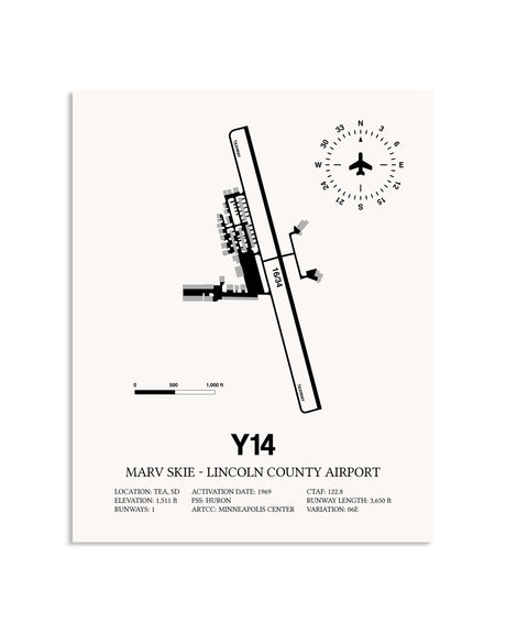 Gray Marv Skie-Lincoln County Airport framed poster displayed in an airplane hangar
