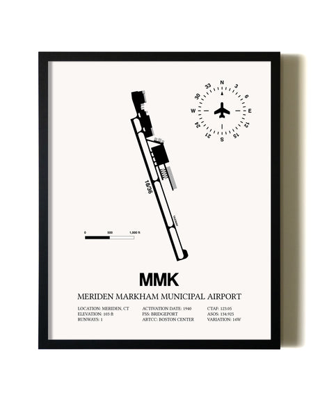 Framed Meriden Markham Municipal Airport wall art poster in black frame
