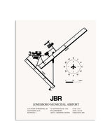 Gray Jonesboro Municipal Airport framed poster displayed in an airplane hangar