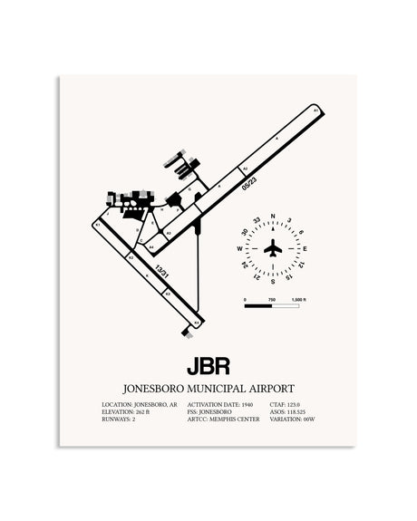 Gray Jonesboro Municipal Airport framed poster displayed in an airplane hangar