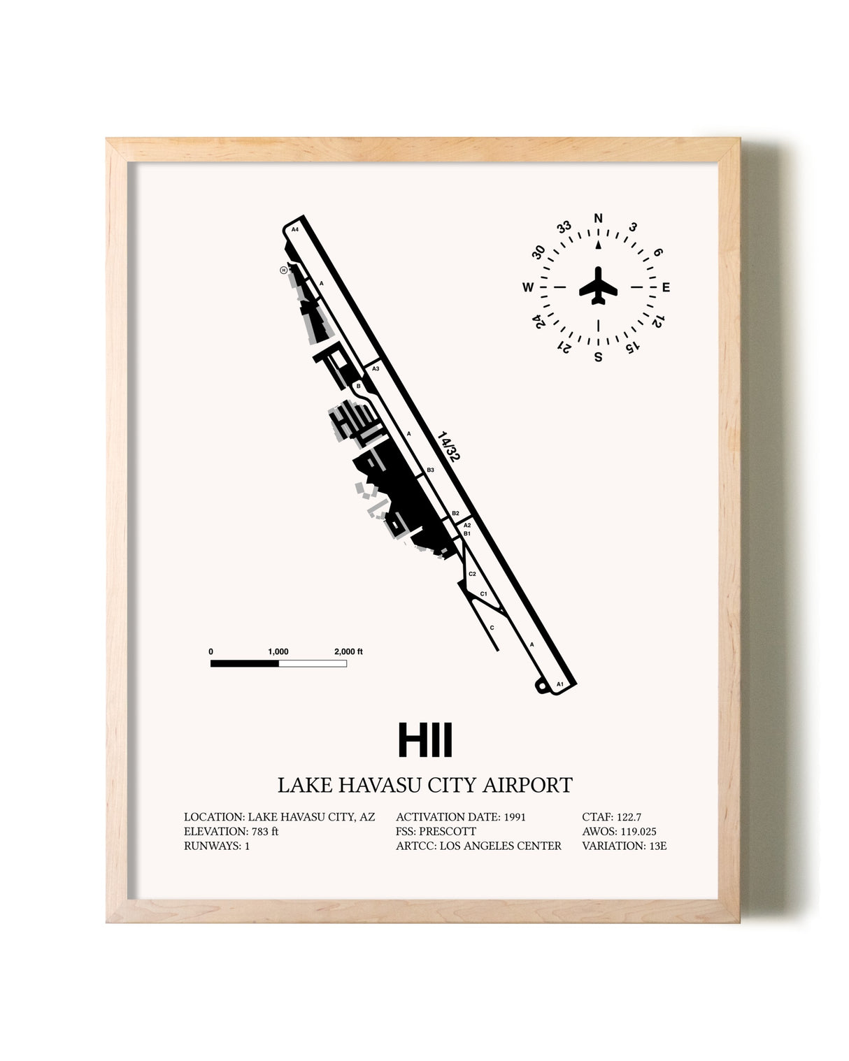 Lake Havasu City Airport framed wall art in white frame