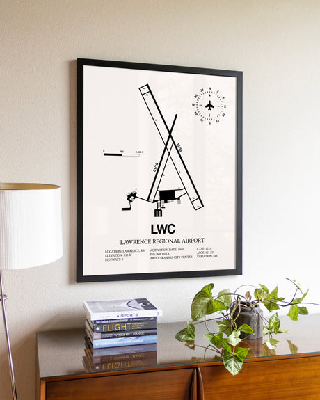 Lawrence Regional Airport aviation wall décor in black wood frame
