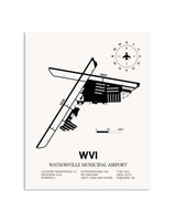Gray Watsonville Municipal Airport framed poster displayed in an airplane hangar