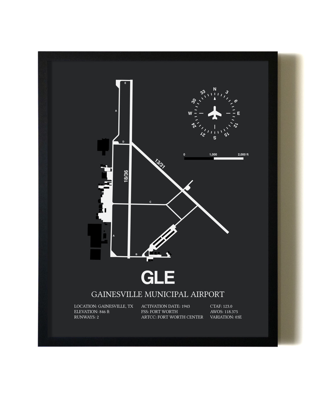 Unframed Gainesville Municipal Airport map print poster