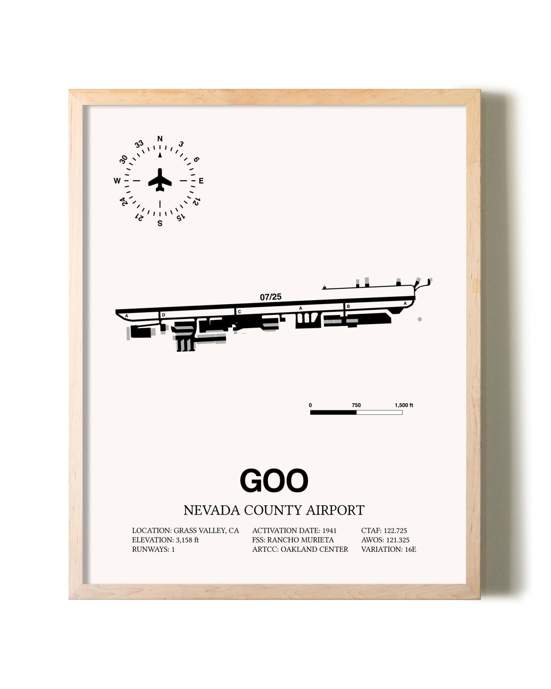 Nevada County Airport framed wall art in white frame