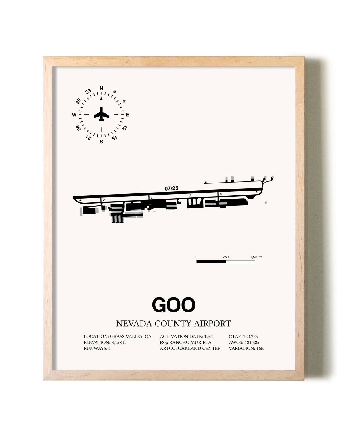 Nevada County Airport framed wall art in white frame