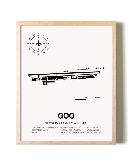 Nevada County Airport framed wall art in white frame