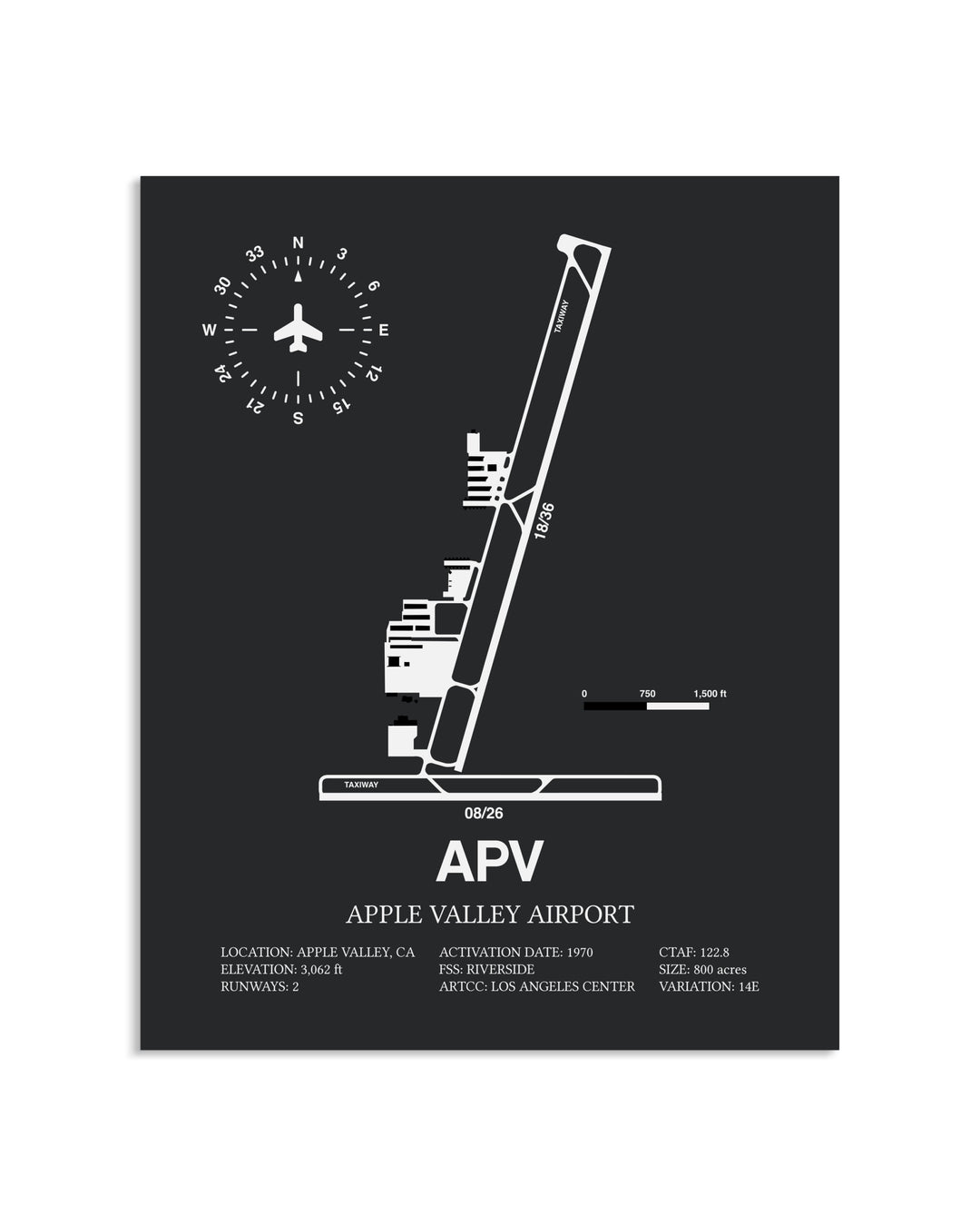 Gray Framed Apple Valley Airport layout wall art poster