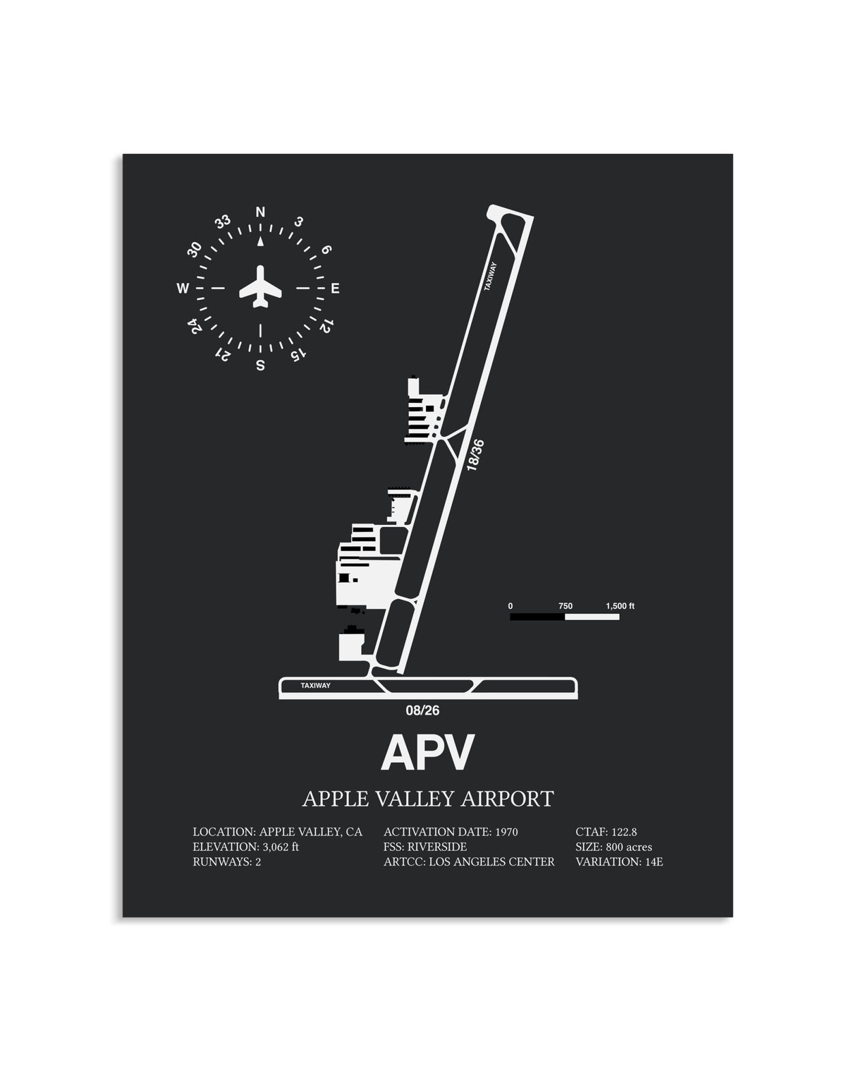 Gray Framed Apple Valley Airport layout wall art poster