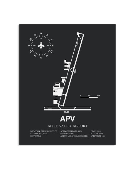 Gray Framed Apple Valley Airport layout wall art poster