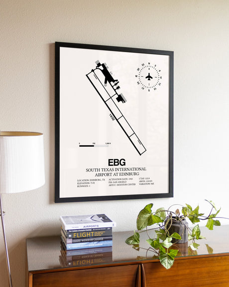 South Texas International Airport At Edinburg aviation wall décor in black wood frame