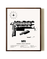 Merrill Field Airport aviation print in walnut frame