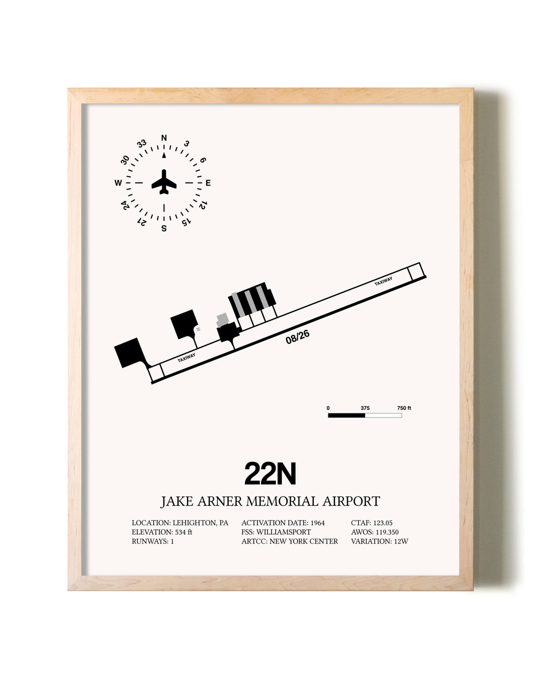 Jake Arner Memorial Airport framed wall art in white frame