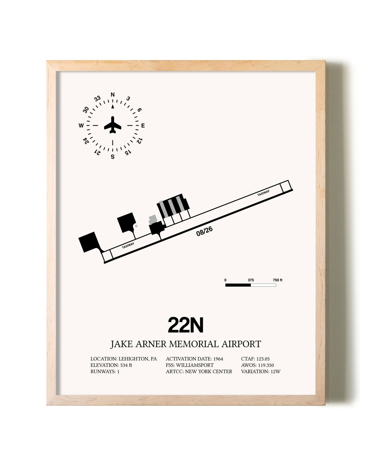 Jake Arner Memorial Airport framed wall art in white frame