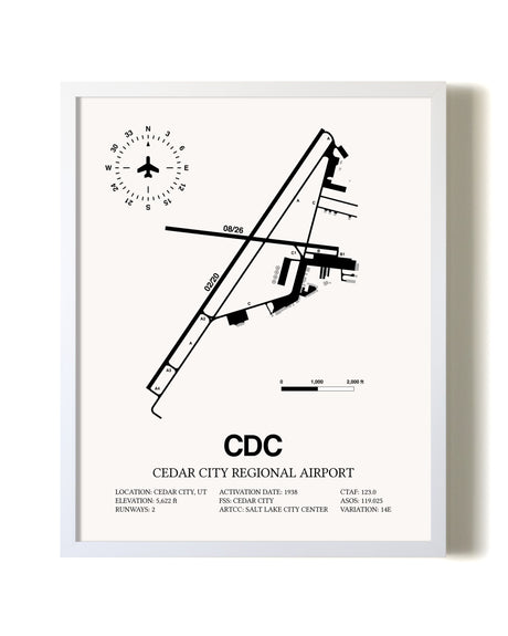 Cedar City Regional Airport airport map poster in oak frame
