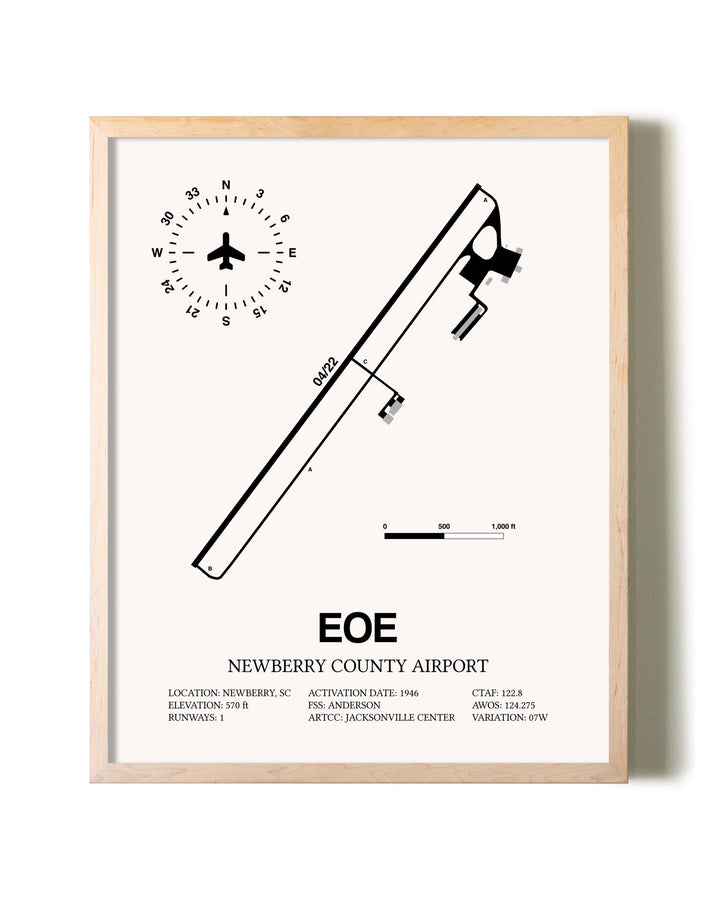 Newberry County Airport framed wall art in white frame