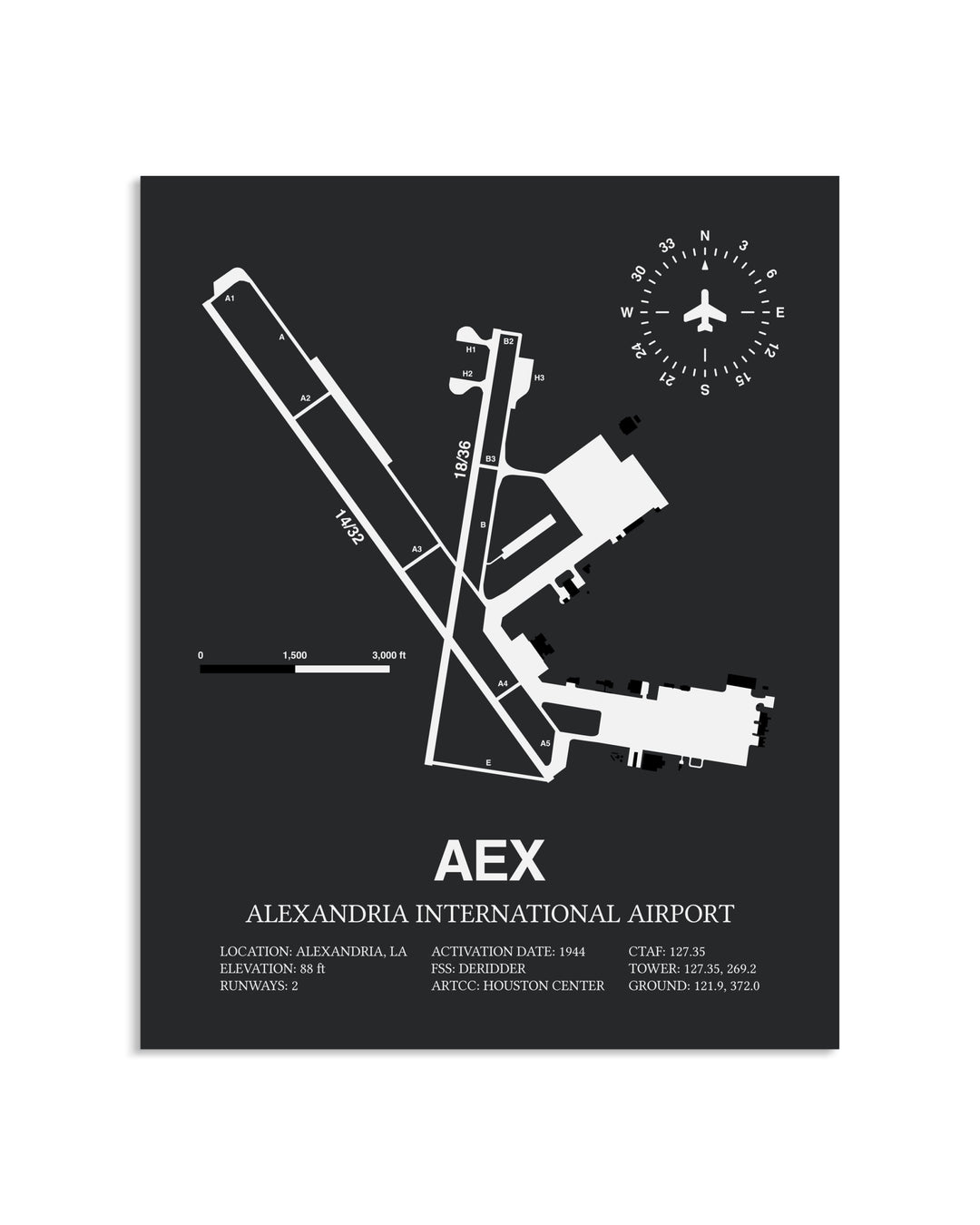 Gray Framed Alexandria International Airport layout wall art poster