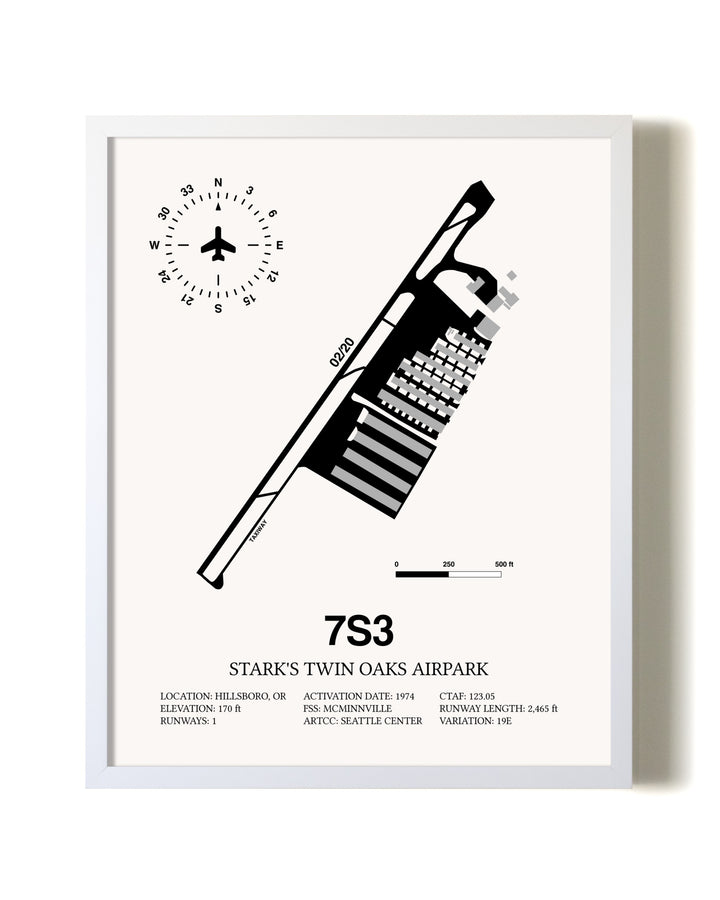 Stark's Twin Oaks Airpark airport map poster in oak frame