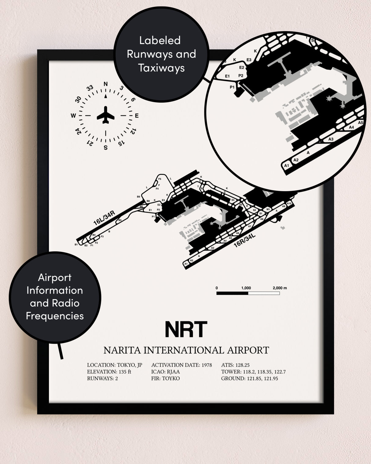 Framed Narita International Airport layout wall art poster